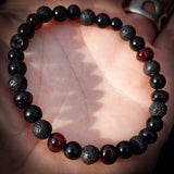 Raw Cherry Amber, Lava & Obsidian Stone Elastic bracelet