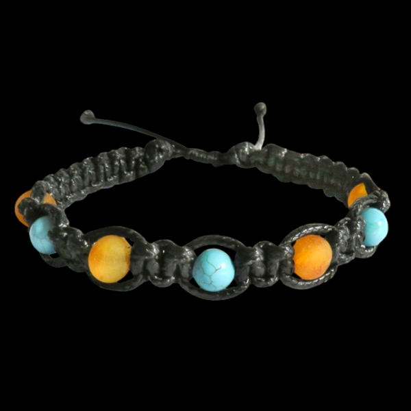 Raw Honey Baltic Amber & Turquoise Stone Macrame Bracelet