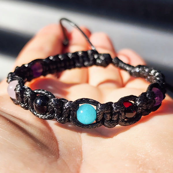 Black Macrame Cord Bracelet Cherry Amazonite Rose Quartz Amethyst amberj