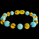 Amber Teething Bracelet / Anklet - Polished Honey & Amazonite