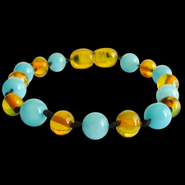 Amber Teething Bracelet / Anklet - Polished Honey & Amazonite