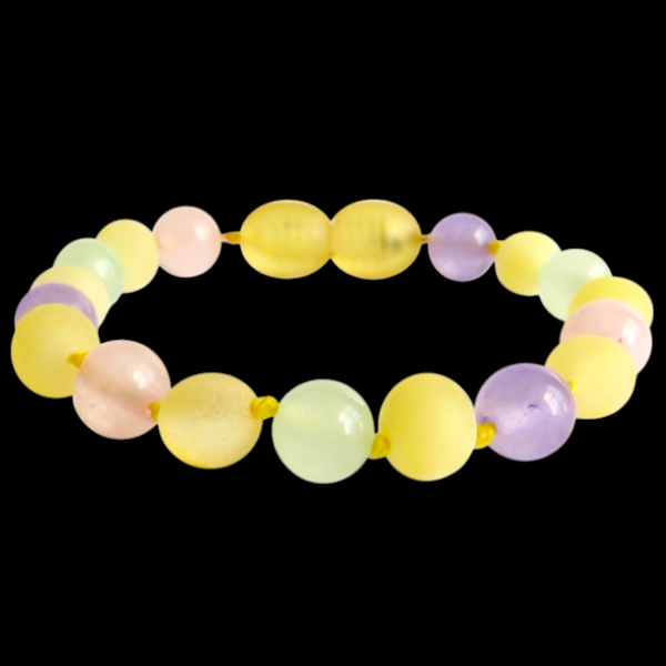 Amber Teething Bracelet / Anklet - Raw Butter & Pastel Chalcedony