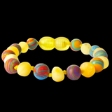 Amber Teething Bracelet / Anklet - Raw Butter Amber & Rainbow Malachite