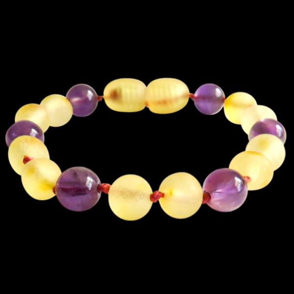 Amber Teething Bracelet / Anklet - Raw Lemon & Amethyst