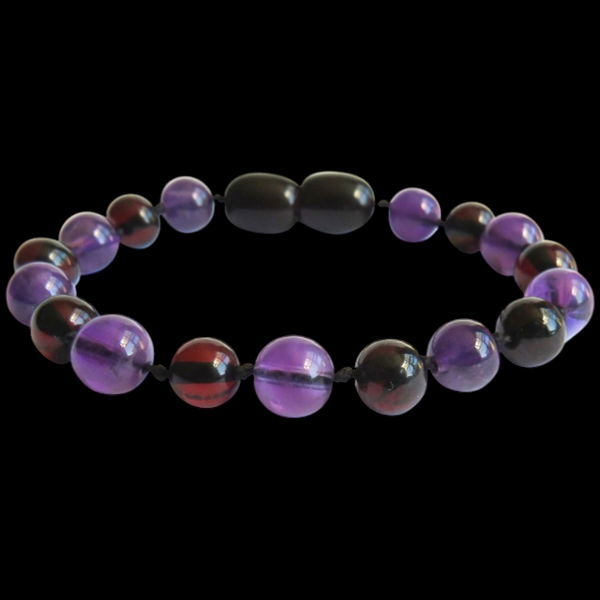 Amber Teething Bracelet / Anklet - Polished Cherry & Amethyst