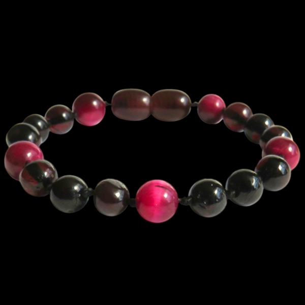 Amber Teething Bracelet / Anklet - Polished Cherry & Pink Tiger Eye