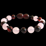 Amber Teething Bracelet / Anklet- Polished Cherry Amber & Rose Quartz