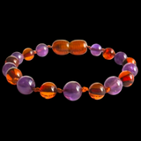 Amber Teething Bracelet / Anklet - Polished Cognac & Amethyst