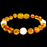Amber Teething Bracelet / Anklet - Polished Honey & White Quartz