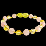 Amber Teething Bracelet / Anklet - Polished Lemon Amber & Rose Quartz
