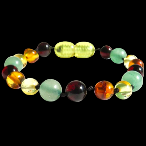 Amber Teething Bracelet / Anklet - Mixed Polished Amber & Aventurine