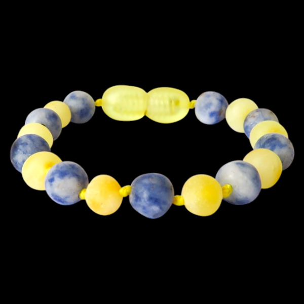 Amber Teething Bracelet / Anklet - Raw Butter & Blue Spot Jasper