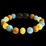 Amber Teething Bracelet / Anklet - Raw Butter, Pine Wood & Aquamarine