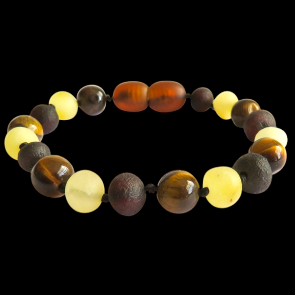 Amber Teething Bracelet / Anklet - Raw Cherry, Lemon, Tiger Eye