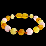 Amber Teething Bracelet / Anklet - Raw Honey, Butter & Rose Quartz