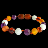 Amber Teething Bracelet / Anklet - Raw Honey, Polished Cognac, Amethyst & Blue Jade