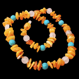 Amber Teething Necklace - Butter Chip, Turquoise, White Quartz