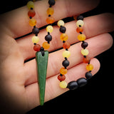 Amber & Greenstone Teething Necklace - Mixed Raw Amber One Off Necklace