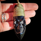 Skull Toki Black Bone Carving Pendant Necklace - NZ Maori Inspired