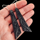 Koru Toki Drop Black Bone Carving Earrings