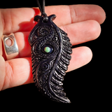 Black Fern Bone Carving Pendant Necklace - NZ Maori Inspired