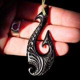 Hammer Head Hook Black Bone Carving Pendant Necklace - NZ Maori Inspired