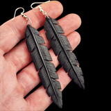 Feather Black Bone Carving Earrings