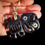 Hei Tiki Black Bone Carving Pendant Necklace - NZ Maori Inspired
