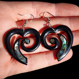 Koru Heart Black Bone Carving Earrings