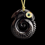 Manaia Koru Black Bone Carving Pendant Necklace
