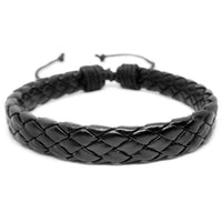 Black Leather Woven Adjustable Bracelet