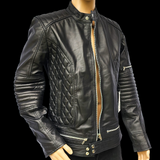 Blackout - Mens REAL Genuine Leather Jacket - Black Ribbed & Quilted