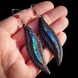 Feather Black Bone Carving Earrings