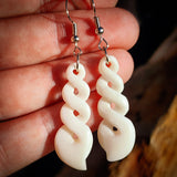 Natural Maori Bone Carving Earrings - Triple Twist
