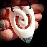 Natural Carved Maori Bone Carving Pendant Necklace - Heart