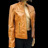 50% OFF SALE. Bronze Ridge - Womens REAL Genuine Leather Jacket - Tan Classic Cut