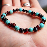 Polished Cherry Amber & Turquoise Elastic Bracelet