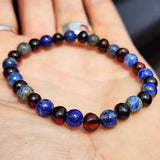 Polished Cherry Amber & Lapis Lazuli Elastic Bracelet