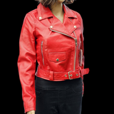 50% OFF SALE. Cherry Blaze - Womens REAL Genuine Leather Jacket - Red Side Zip