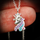 Childrens 925 Solid Sterling Silver & CZ Unicorn Necklace