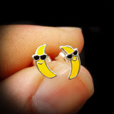 Childrens 925 Sterling Silver Cool Banana Stud Earrings