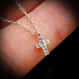 Childrens 925 Solid Sterling CZ Cross Necklace
