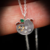 Childrens 925 Solid Sterling Silver & CZ Sloth Necklace