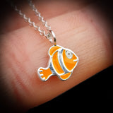 Childrens 925 Solid Sterling Silver Clownfish Necklace