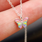 Childrens 925 Solid Sterling Silver Colorful Butterfly Necklace