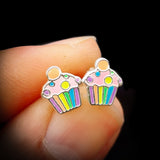 Childrens 925 Sterling Silver Cupcake Stud Earrings