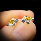Childrens 925 Sterling Silver Cute Turtle Stud Earrings