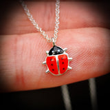 Childrens 925 Solid Sterling Silver Ladybug Necklace