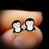 Childrens 925 Sterling Silver Penguin Stud Earrings