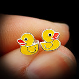 Childrens 925 Sterling Silver Rubber Duck Stud Earrings